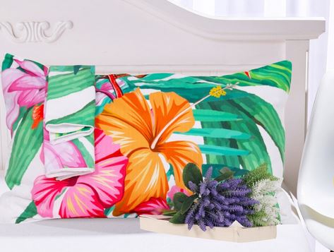 taie d'oreiller flamant rose tropical coton