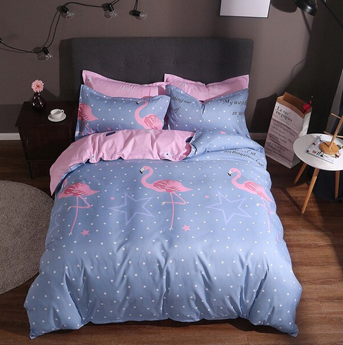housse de couette flamant rose et etoiles