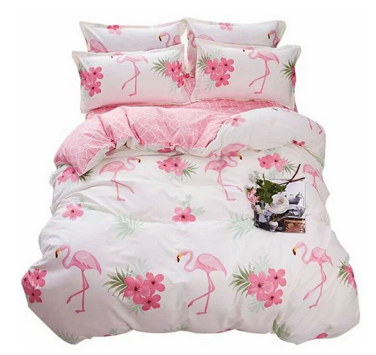 parure housse de couette flamant rose