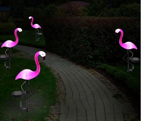 lampe solaire flamant rose jardin