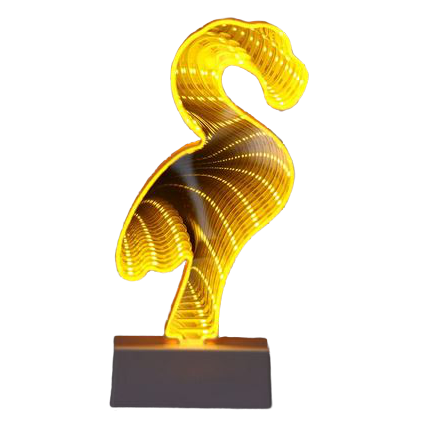 lampe 3d flamant rose jaune or