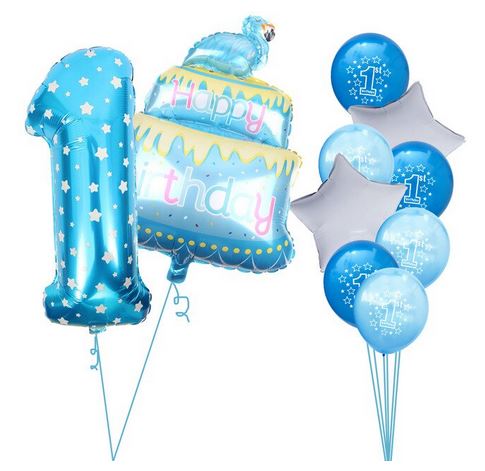 Lot de Ballons Flamant Rose 1 an Bleu