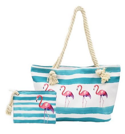 sacs de plage avec pochette assortie flamant rose plage