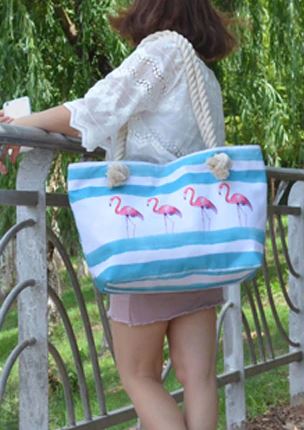 beau sac de plage bandouliere toile flamant rose