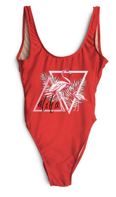 beau maillot rouge flamant rose malibu floride mode us