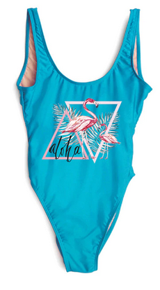 maillot bleu turquoise avec flamant rose pour femme fille ado