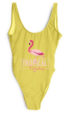 maillot jaune flamant rose femme fille ado ete plage