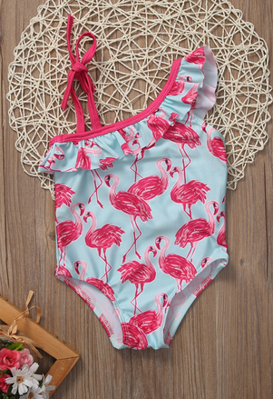 Maillot Asymétrique Flamant Rose pour enfant été plage piscine