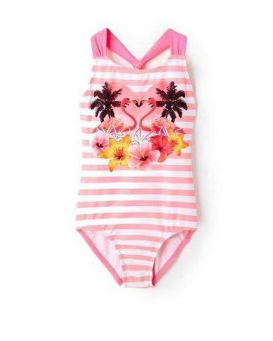 maillot de bain rayures flamant rose pour fille