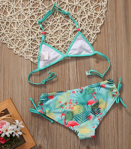 Maillot Flamant Rose Caraïbes 2 pièces enfant fille mignon ajustable