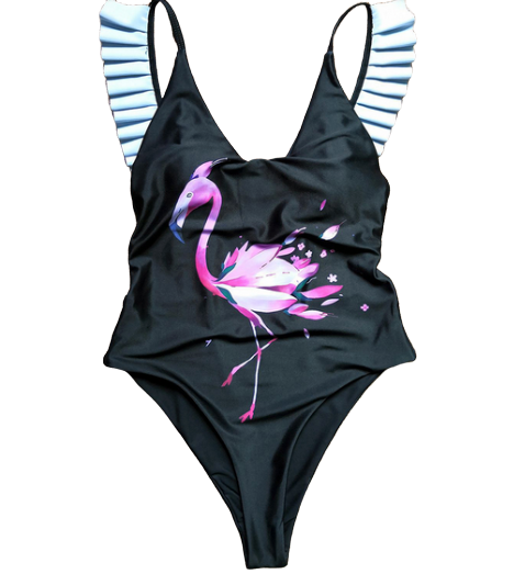maillot noir flamant rose femme sexy
