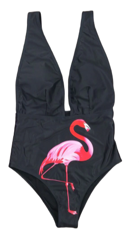 maillot de bain noir avec flamant rose pour femme sexy