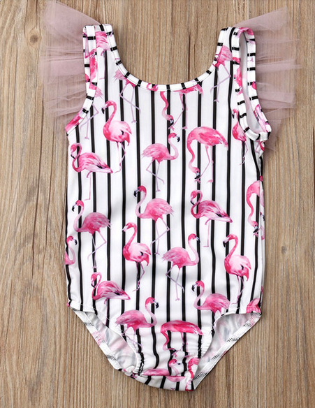 Maillot de Bain 1 pièce Flamant Rose rayure pas cher