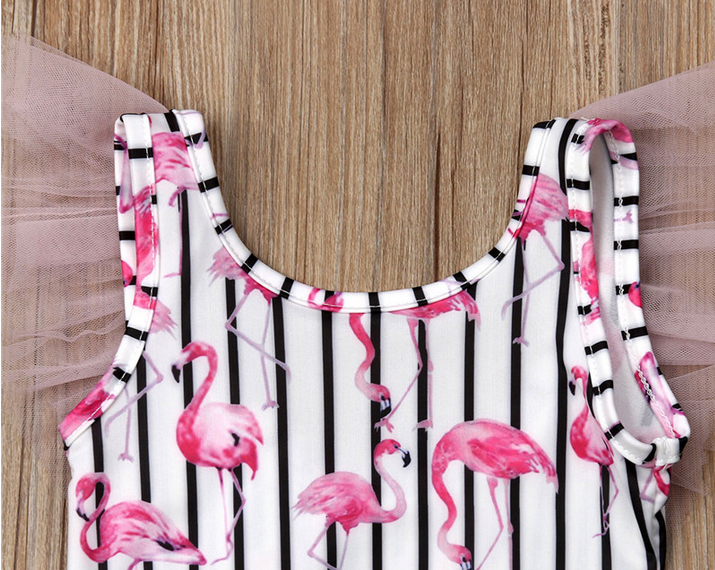 Maillot de Bain 1 pièce Flamant Rose tulle froufrou pas cher mignon