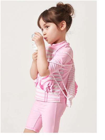 beau maillot manches 3/4 flamant rose fille