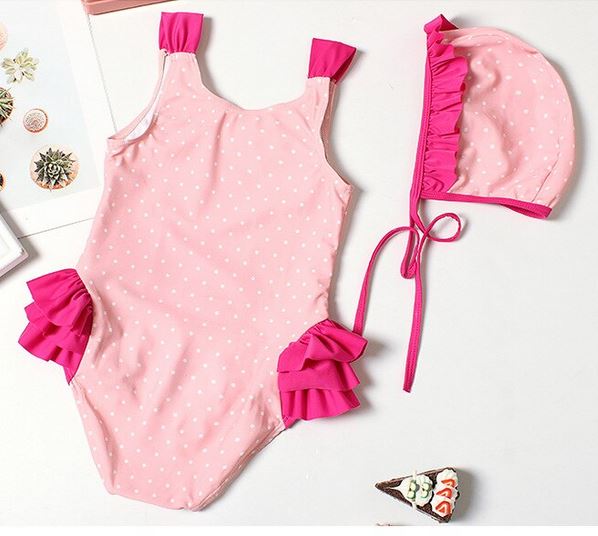 maillot avec chapeau assorti flamant rose fille