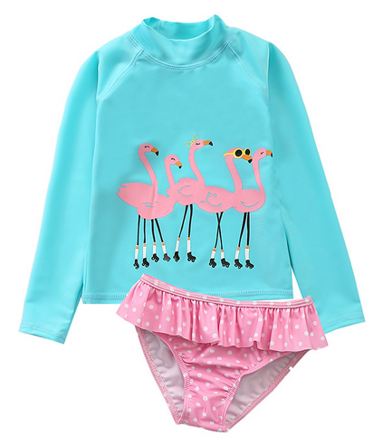 maillot 2 pièces enfant flamant rose anti uv protection solaire