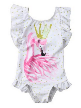maillot de bain 1 piece flamant rose blanc or