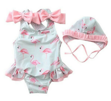 Maillot de Bain Flamant Rose Enfant chapeau assorti
