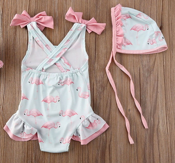 Maillot de Bain Flamant Rose Enfant avec chapeau bob pour bebe