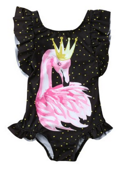 maillot de bain flamant rose noir couronne or