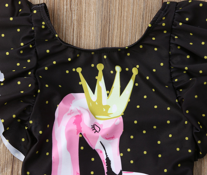 maillot flamant rose fille noir qualité