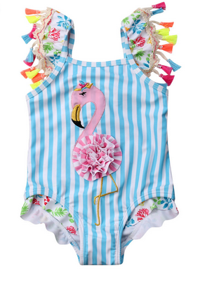 maillot de bain flamant rose avec pompon fille boheme
