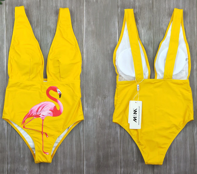 maillot de bain flamant rose jaune pour peau bronzée noire