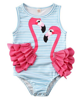 maillot de bian flamant rose une piece pour bébé avec pression