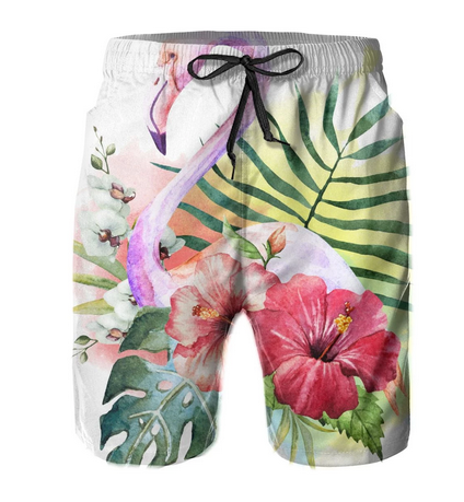 short de bain homme imprime realiste flamant rose