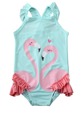 Maillot de Bain avec Flamant Rose pas cher fille bleu
