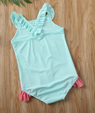 Maillot de Bain bleu avec Flamant Rose pour filles
