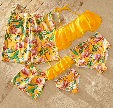 maillot assorti flamant rose pour papa maman fille garçon