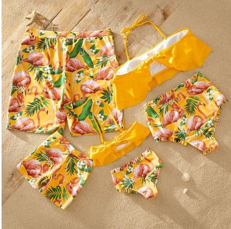 maillots de bain pour toute la famille flamant rose