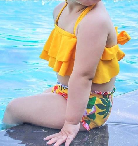 beau maillot flamant rose tropical fille