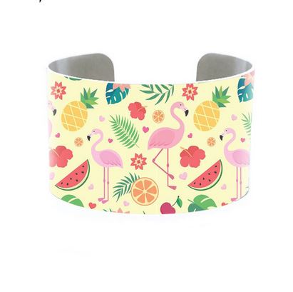 bracelet manchette tendance flamant rose fruits fleurs