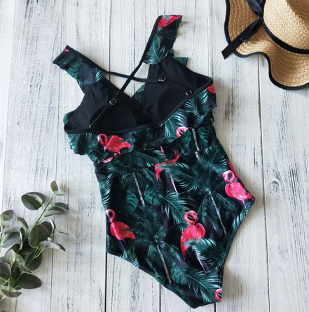 maillot bon maintien flamant rose vert foncé