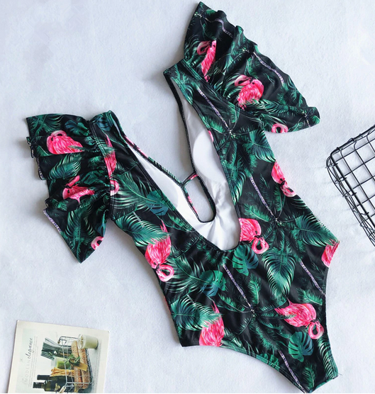 monokini femme flamant rose chic epaule ouvert poitrine