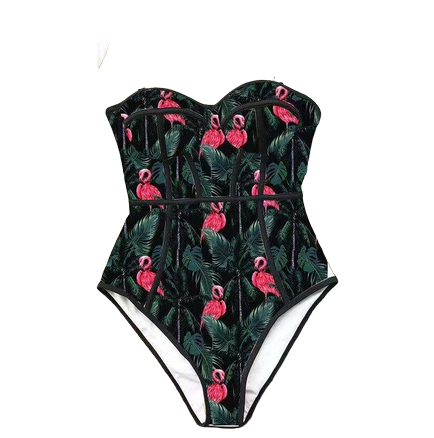 maillot bustier bretelle amovible flamant rose femme