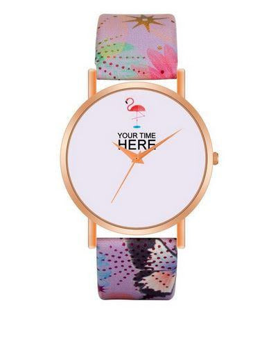 montre femme simili cuir flamant rose fantaisie