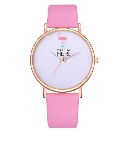 montre en cuir rose pastel flamant rose