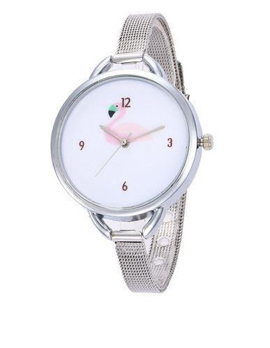 montre flamant rose acier argent
