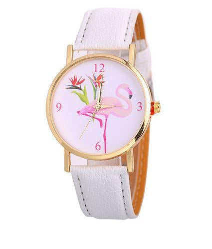 montre flamant rose en cuir blanc