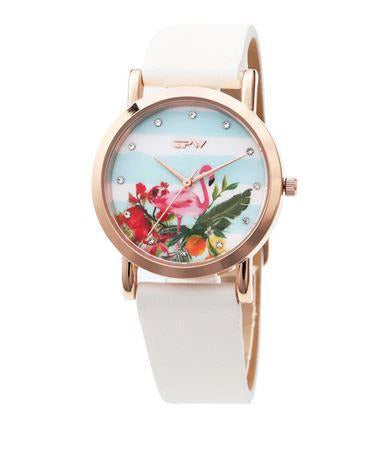 montre cuir flamant rose avec strass