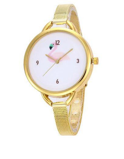montre flamant rose couleur or