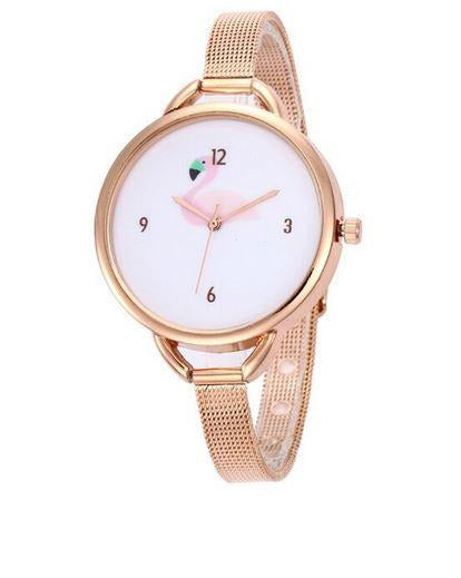 montre femme flamant rose or rose