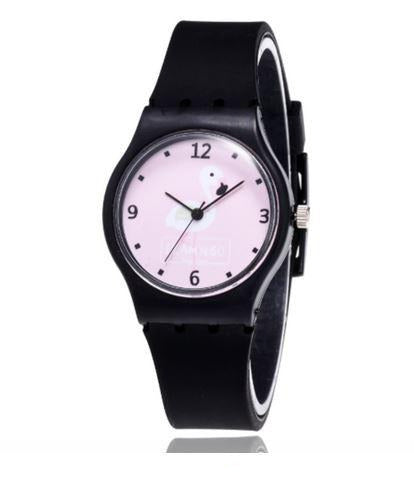 montre flamant rose en silicone noir