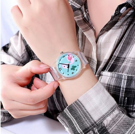 montre flamant rose en silicone transparent