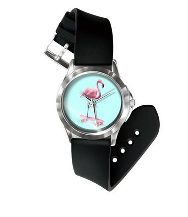 montre en silicone avec flamant rose à quartz