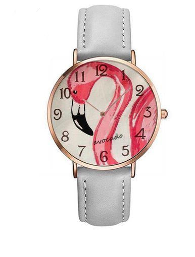 montre a quartz flamant rose bracelet cuir